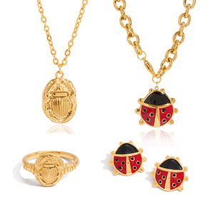 Conjunto de pendientes y collar de mariquita de acero inoxidable para mujer, regalo, joyería de moda - Product Image 4