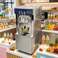 Staande ijsmachine voor 3 smaken, met luchtpomp, voor softijs, slush en bevroren yoghurt.