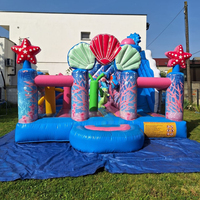 Château Gonflable Commercial Thème Sirène avec Toboggan et Coquillages Océaniques pour Fêtes d'Enfants
