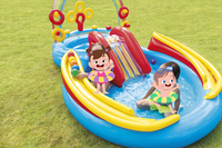 Intex 57453 RAINBOW RING PLAY CENTER Aufblasbarer Wasserrutsche-Pool mit Ringwurfspiel