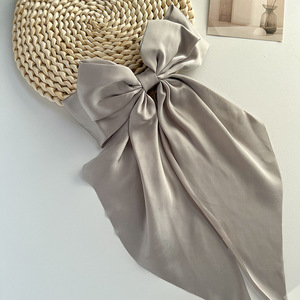 ロングボウヘアクリップソリッドカラー生地ヘアピンクロスボーダー大型ボウリボンヘアピンスプリングクリップヘアアクセサリー - Product Image 4