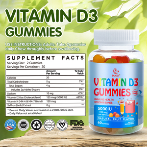 Vitamin D3 + K Gummies-memaksimalkan kekebalan, memperkuat tulang dengan D3 + K2 + Sodium, dukungan kesehatan sehari-hari - Product Image 4