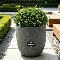 Pot Bunga Plastik Berpola Daun, Diameter Besar, Berbahan Fiberglass Reinforced, Gaya Eropa Amerika, Ramah Lingkungan