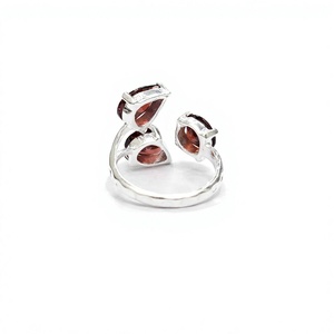 Handmade 925 Sterling <b>Silver</b> Three <b>Garnet</b> Gemstone Open <b>Ring</b> Adjustable Designer Jewelry for Wedding Party Wear - Product Image 6