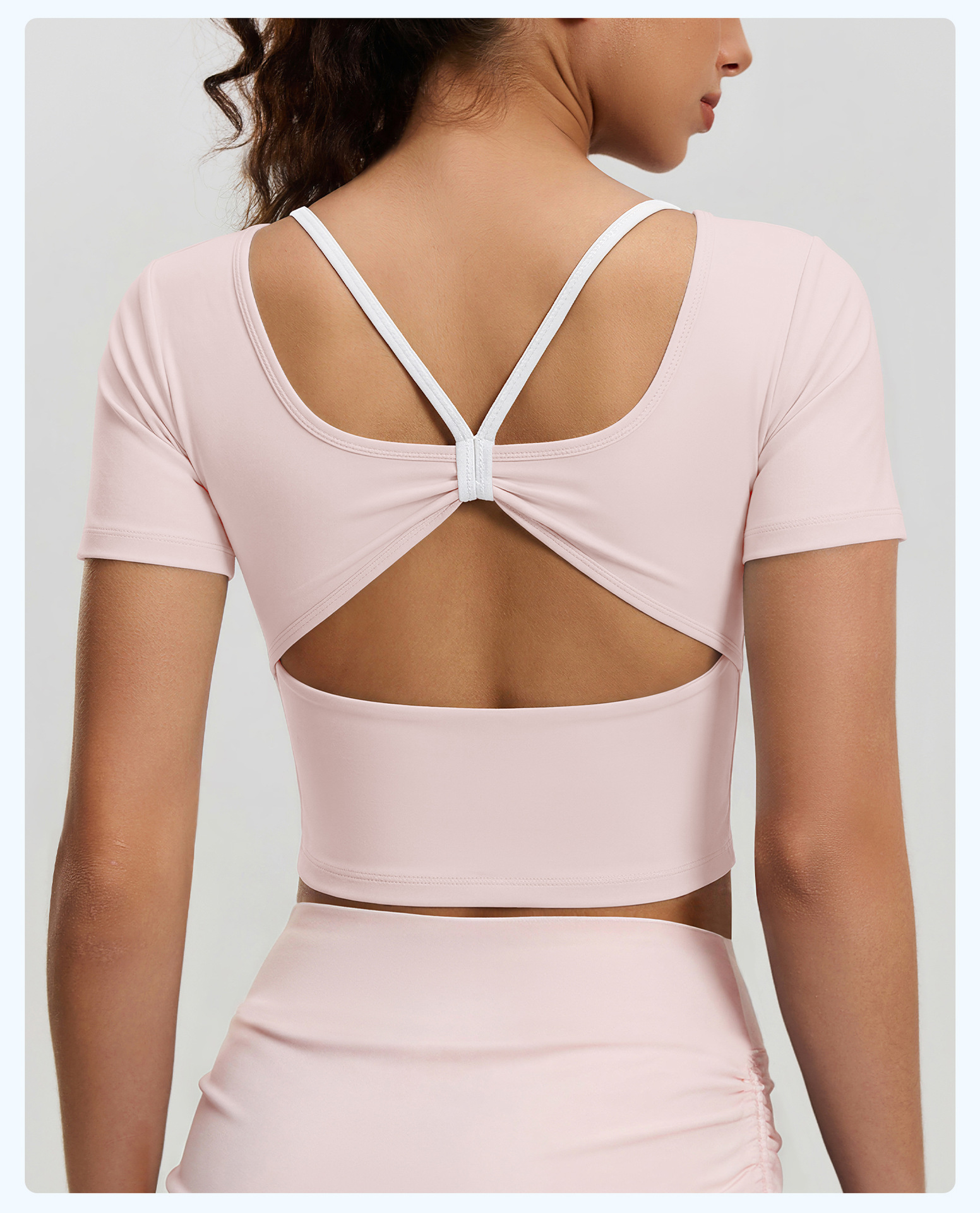 New Style Beautiful Back Yoga Top Chest Pads Short-Sleeve Crossed Sports Breathable Fitness Wear Women's