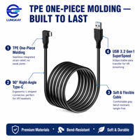 Cable de conexión LUNG KAY VR de 5 Gbps USB 3.0 Tipo-A a 90 grados °   Cable de Datos Tipo-C para Oculus Quest Steam VR OEM Personalizado