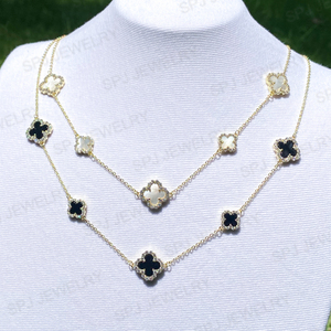 <span class=keywords><strong>Collana</strong></span> di Lusso in <span class=keywords><strong>Argento</strong></span> 925 con Quadrifoglio, 7 Fiori in Madreperla e Zirconi 5A, Elegante Gioiello a Doppio Quadrifoglio per Donna - Product Image 5