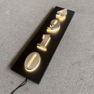 Signe de chiffres et de <span class=keywords><strong>lettres</strong></span> en acier inoxydable 3D Lumière lumineuse <span class=keywords><strong>Plaque</strong></span> de numéros de maison en métal rétroéclairé Numéros de maison à LED éclairés - Product Image 4