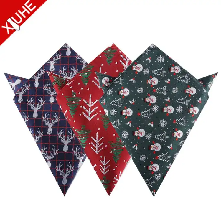 Nuovo Design Holiday Bandana Pocket Square Christmas Pattern Red Green Pocket Square Men Woven Custom poliestere fazzoletto