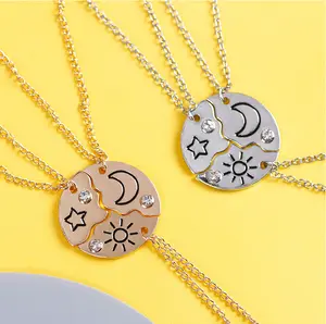3 Piece Set Sun Moon Bintang Gantungan Kalung Rantai Teman Terbaik Persahabatan Pasangan Choker Mode Perhiasan Gadis