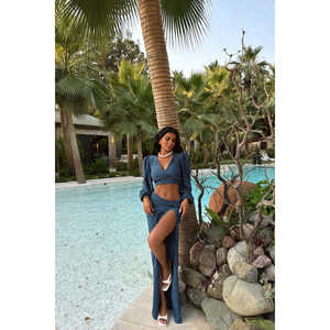 ชุดบิกินี่และชุดชายหาดสีครามแบบมีรอยผ่า - Product Image 1