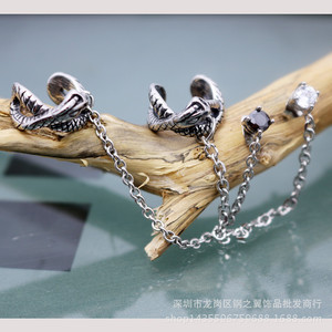 yunnique <b>Cuff</b> <b>Earrings</b> Snake Design 316 Stainless Steel Black And White Diamonds Claw Setting Animal Zodiac Fashion Jewelry - Product Image 2