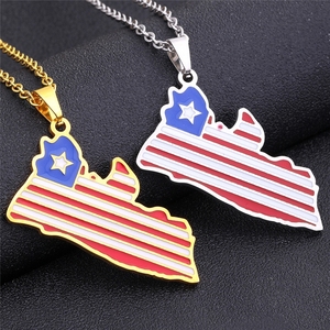 Collares de Joyería de Moda de Acero Inoxidable Impermeables con <span class=keywords><strong>Mapa</strong></span> Nacional de <span class=keywords><strong>Liberia</strong></span>, África Occidental, y Banderas, Venta al por Mayor para Mujeres y Hombres - Product Image 1