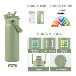 Custom Logo Leak Proof Double Wall Vacuum Insulated Metal Sports Bottle <strong>Flask</strong> 24oz Stainless Steel Water Bottle <strong>with</strong> <strong>Straw</strong> Lid - Product Image 4