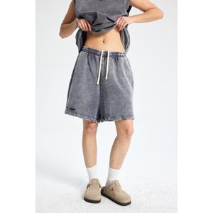 Ropa de calle holgada personalizada, pantalones cortos informales de verano con borde crudo, traje diario Retro, pantalones cortos de algodón lavado Vintage Unisex - Product Image 4