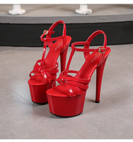Sandales en cuir PU à la mode 20 CM talons aiguilles plate-forme décapants chaussures t-strap pôle danse sandales femmes
