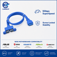 Kabel Hub Internal Motherboard LUNGKAY Custom Dual USB 3.0 Tipe A Female ke IDC 20 Pin Female untuk Komputer dan Peralatan Industri