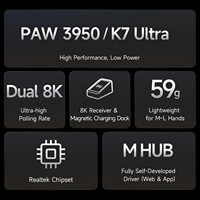 Ratón Inalámbrico para Juegos MCHOSE K7 Ultra, Ultraligero, Sensor PAW3950, 120 Horas de Autonomía, Base de Carga Magnética
