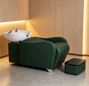 Modern Leather Shampoo Chair with Ceramic Basin and <b>Adjustable</b> <b>Footrest</b> for Commercial Salon Use - Product Image 1