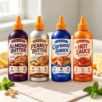 Bouteille souple à large ouverture pour beurre de cacahuète, sauce, miel, sirop, huile d'olive, 250ml, 350ml, 500ml, 1000ml, à inverser