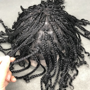 Cheveux tressés torsadés noirs pour hommes, toupet 100% cheveux humains indiens, pièce en PU avec nœuds simples, toupet - Product Image 4