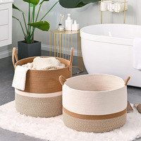 Panier à linge sale en corde de coton tressée, écologique, naturel, sain, multifonctionnel, simplicité moderne, gain de place, avec poignée