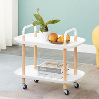 Chariot de rangement mobile moderne en plastique et bois pour usage domestique, à roulettes, multi-niveaux, pour chambre, cuisine, salle de bain