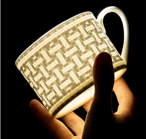 Service à café de luxe en porcelaine fine grise 15 pièces avec bordure dorée et motif mosaïque - Product Image 6