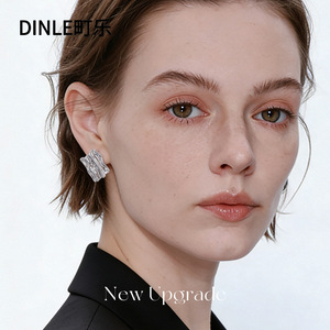Dinle S925 Sterling <b>Silver</b> <b>Stud</b> <b>Earrings</b> Geometric Irregular Design For Women Party Fashion Jewelry - Product Image 1