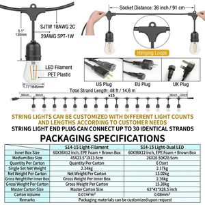 Guirnalda de Luces Decorativas para Jardín, Patio, <span class=keywords><strong>Bistro</strong></span>, Pérgola, Guirnalda de Bombillas Colgantes Comerciales a Bajo Precio, Guirnalda de Luces Doradas - Product Image 2