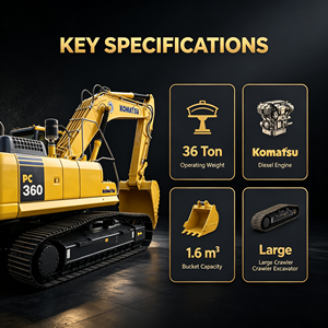Excavatrice sur chenilles lourde Komatsu PC360 d'occasion, d'origine japonaise, 36 tonnes, PC360-7, pelle hydraulique, machine de construction minière d'occasion - Product Image 2