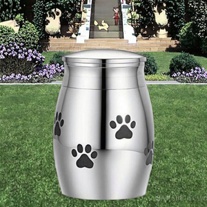 Stainless Steel Pet Urn Teardrop Shape Paw Print Design Airtight Dog Cremation <b>Memorial</b> <b>Keepsake</b> - Product Image 3