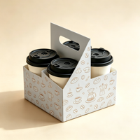 Portavasos Desechable de Cartón Reciclable con Asa, Impresión Personalizada, Grabado en Relieve, para 4 Vasos de Café o Jugo, Acabado Mate