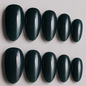 Faux ongles à presser verts pailletés, forme amande pointue, magnétiques, pour manucure en salon - Product Image 1