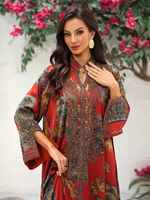 Robe Abaya Kaftan de créateur avec broderie lourde, imprimé ethnique, robe longue élégante, mode islamique modeste, boutique de vêtements, tenue du Ramadan pour femmes