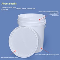 Conteneur en plastique rond de 20 litres de qualité alimentaire avec bouchon à vis, transparent, blanc, imprimé en sérigraphie, seau à eau