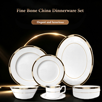 Vajilla de lujo de porcelana de hueso para banquetes de gala; juegos de platos con borde dorado para bodas.