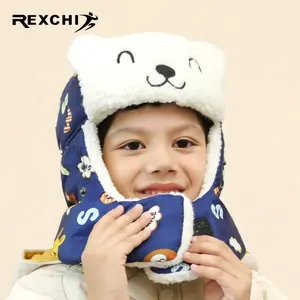 REXCHI DRMZ18 Bán Buôn Biểu Tượng Tùy Chỉnh Mặt Nạ Thời Trang Earmuff Chàng Trai Cô Gái Bé Beanie Mùa Đông Cap Kids Hat Scarf Găng Tay Set