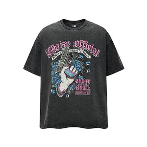 Di alta qualità 330 Gsm cotone pesante Vintage lavato nero oversize t-shirt per gli uomini con lavaggio acido di stampa digitale - Product Image 4