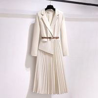 Mode affaires carrière Blazer robes femme costumes avec ceinture plissée dames robes de bureau formelles