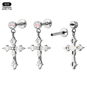Boucles d'oreilles clous en titane G23 19 mm avec zircon, bijoux de piercing pour usage quotidien - Product Image 5