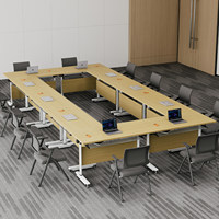 Conjunto de Mesa de Conferencia Comercial Modular de Acero Inoxidable, Plegable, Móvil, con Separador, Forma Oblonga, Diseño Moderno