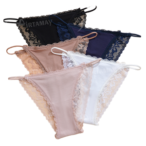Airtamay quần lót nữ cạp cao ren gợi cảm quần lót thường ngày có gân kiểu dáng quần lót cạp cạp cạp cao màu trơn - Product Image 1