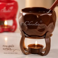 Chauffe-bougie pour pot à fondue, idéal pour chocolat, fromage, fruits, desserts, ensemble de pot à fondue en céramique avec fourchette