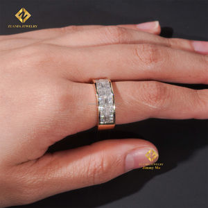 Cadeau d'anniversaire bijoux 10k or jaune VVS1 D couleur émeraude + princesse Moissanite diamant demi-bande bague de fiançailles hommes - Product Image 4