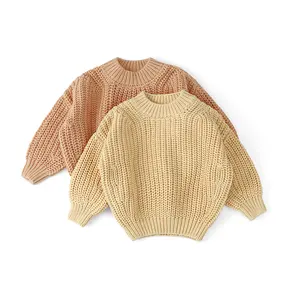 Pull tricoté à manches longues 100% coton pour fille, chandail de haute qualité, bas prix usine