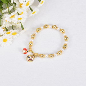 <span class=keywords><strong>Bracciale</strong></span> elastico con ciondolo a forma di <span class=keywords><strong>coccinella</strong></span> in smalto elegante con perline in oro 18k e <span class=keywords><strong>bracciale</strong></span> con perline - Product Image 2