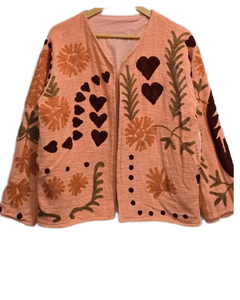 Handmade Knitted TNT Cotton Boho Winter <b>Quilted</b> Fish Leather Windproof Embroidered Floral <b>Pattern</b> Suzani V-neck <b>Jacket</b> Women - Product Image 2