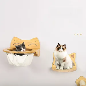 Wholesale DIY Pet Furniture Sisal Cat Wall Basket Stairs Wooden Wall Mounted Cat Climbing Frame Shelves