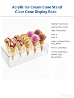 Présentoir Moderne en Acrylique pour Cornets de Glace – Idéal pour Magasins de Crèmes Glacées, Boulangeries, Buffets, Mariages, Comptoirs de Desserts et Expositions Alimentaires